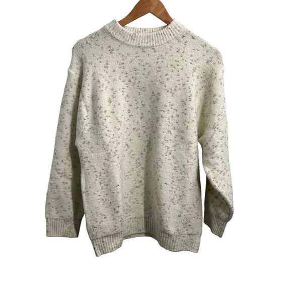 MNG Sweaters - MNG Textured Metallic Speckled Cream Round Neck Oversized Knit Sweater Small